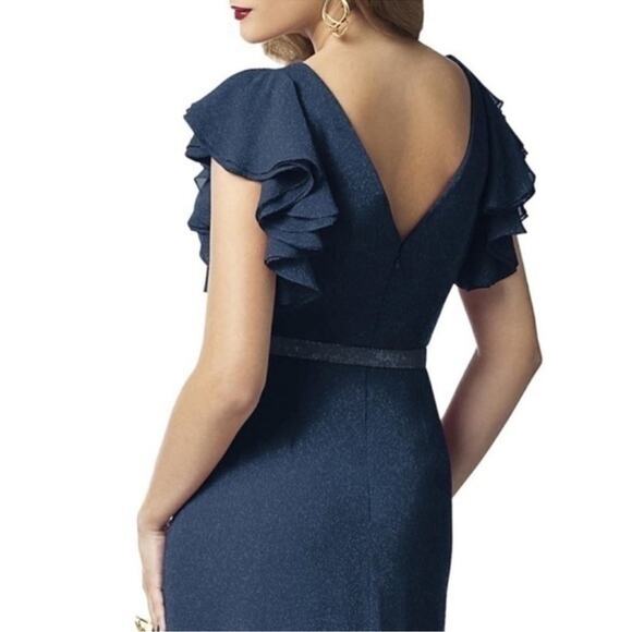 NEW Nordstrom Blue Gold Shimmer Gown Size 2 Flutter Sleeve Ruffle Metallic Dress - Picture 12 of 12